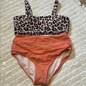 Trendy Leopard Print and Coral Swimsuit